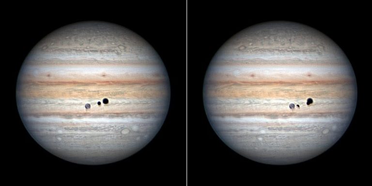 Videón a Jupiter holdjainak hármas együttállása