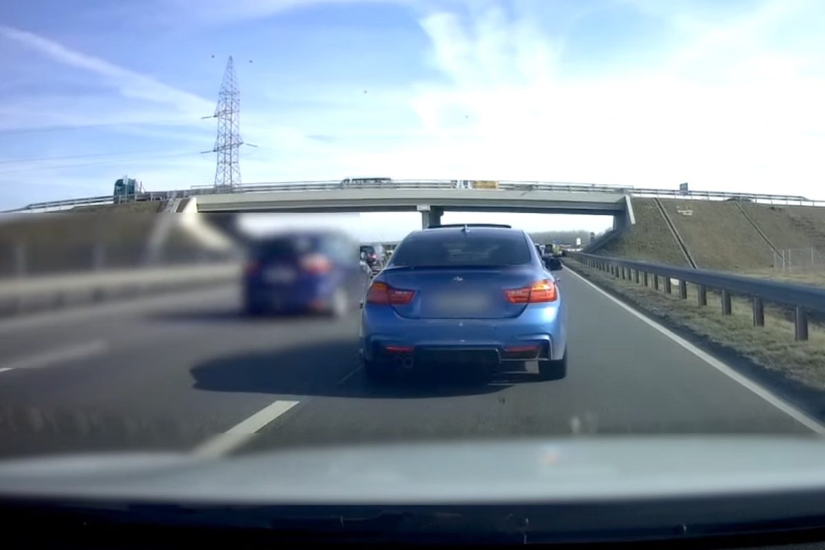Két autó előtt is életveszélyesen büntetőfékezett egy BMW-s az M4-esen (videó)